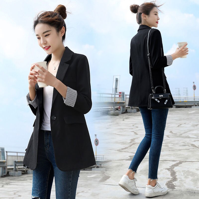 Chaquetas negras de para mujer, , de estilo coreano, para oficina, elegantes chaquetas P258