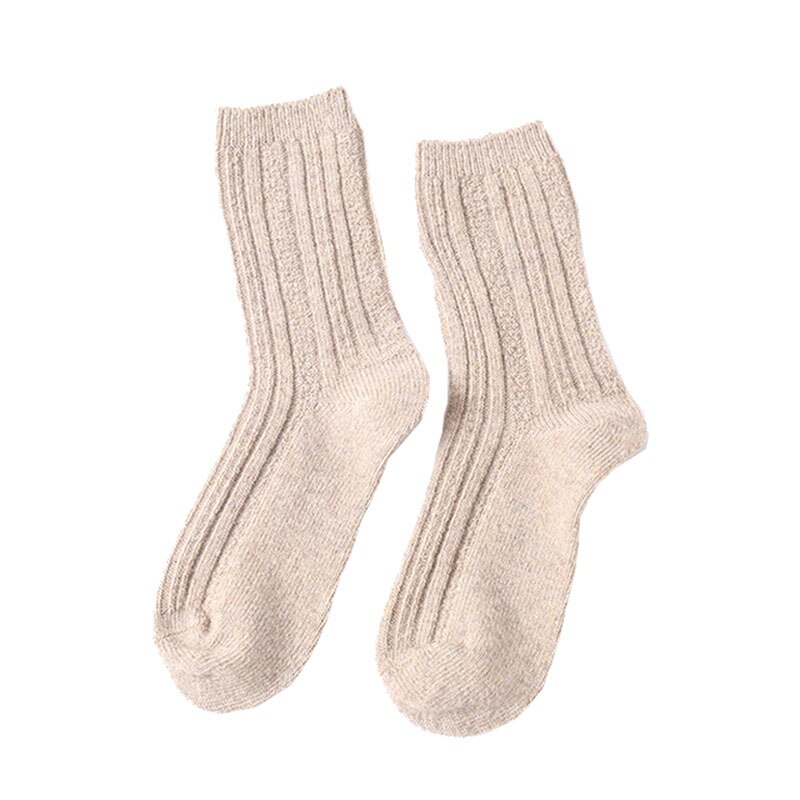 Damessokken herfst winter dikke wollen sokken ademend deodorant warm effen kleur casual dames katoenen sokken 2369: Beige