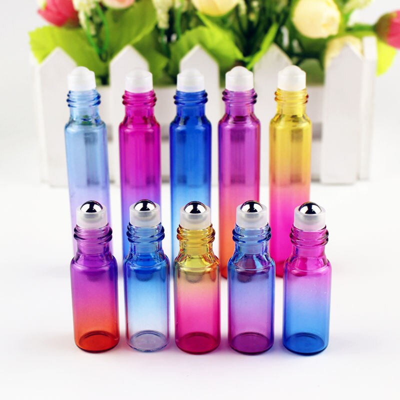 20pcs/lot 5ml/10ml Roll on Glass Bottle with Glass/Metal Roller Ball Perfume Essential Oil Bottles Sample Test Glass Vials