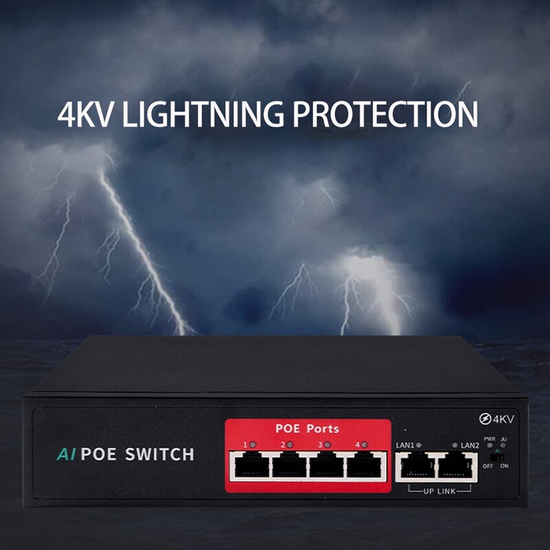 Conmutador POE de red de 52V, con 10/100Mbps, IEEE 802,3 Af/At sobre Ethernet, para sistema de cámara CCTV, AP inalámbrico, enchufe de la UE