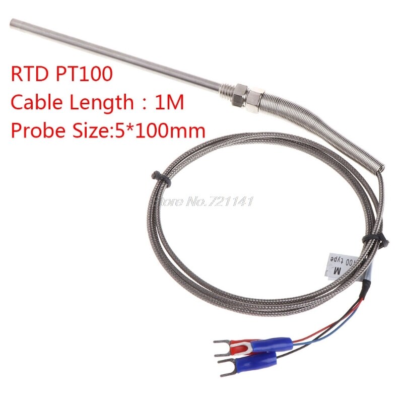 Stainless Steel Shield 10cm Probe Tube RTD PT100 Temperature Sensor with 3 Cable Wires for Temperature Controller