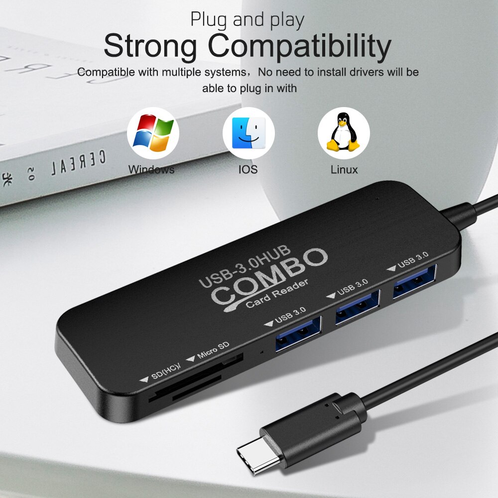 Mini USBC Hub Typ C Zu Multi USB 3,0 TF/SD Karte Leser Schnelle Ladung Splitter Adapter Hafen Für macBook Profi/Luft iMac Laptop Tablette Samsung Huawei P30 MateBook Xiaomi Rollenmaschinenlinie Typc Schnell