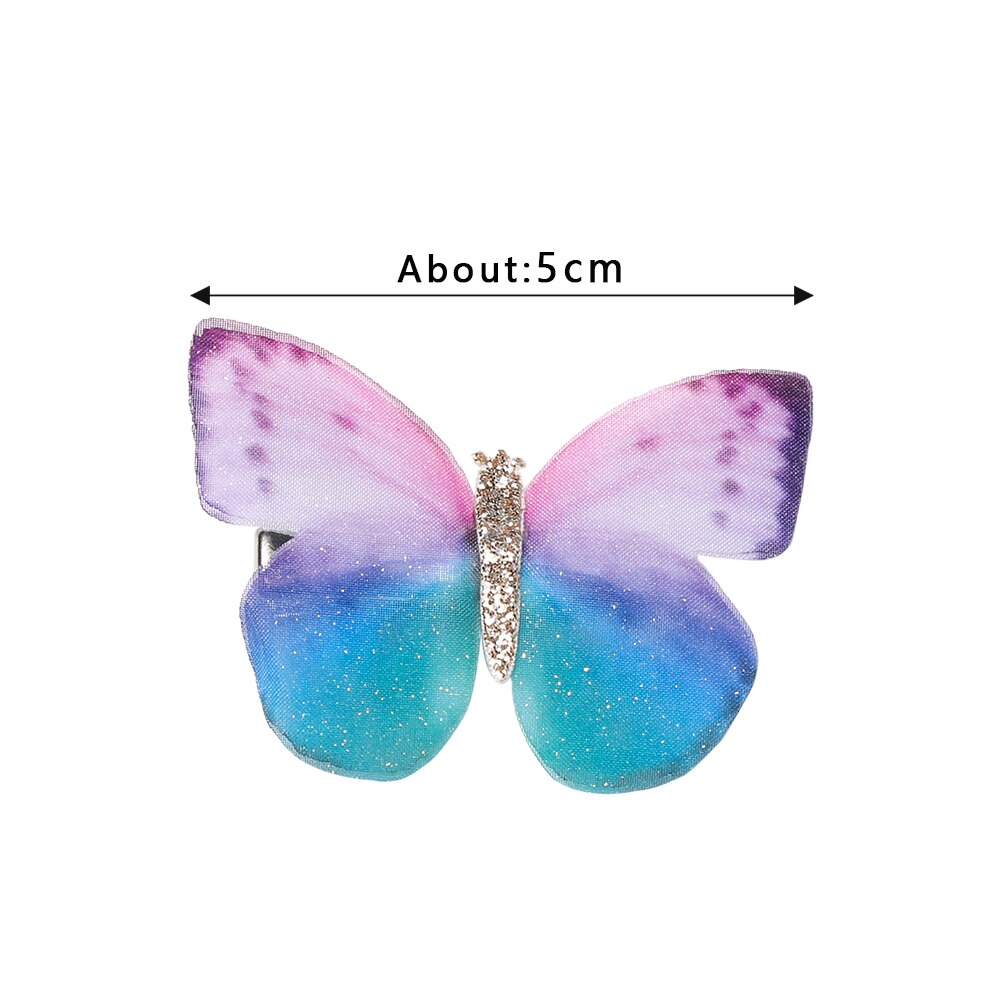 2 Pcs Girls Colorful Butterfly Cartoon Hairpin Children Hair Clips Crystal Sequins Barrettes Princess Hair Accessories