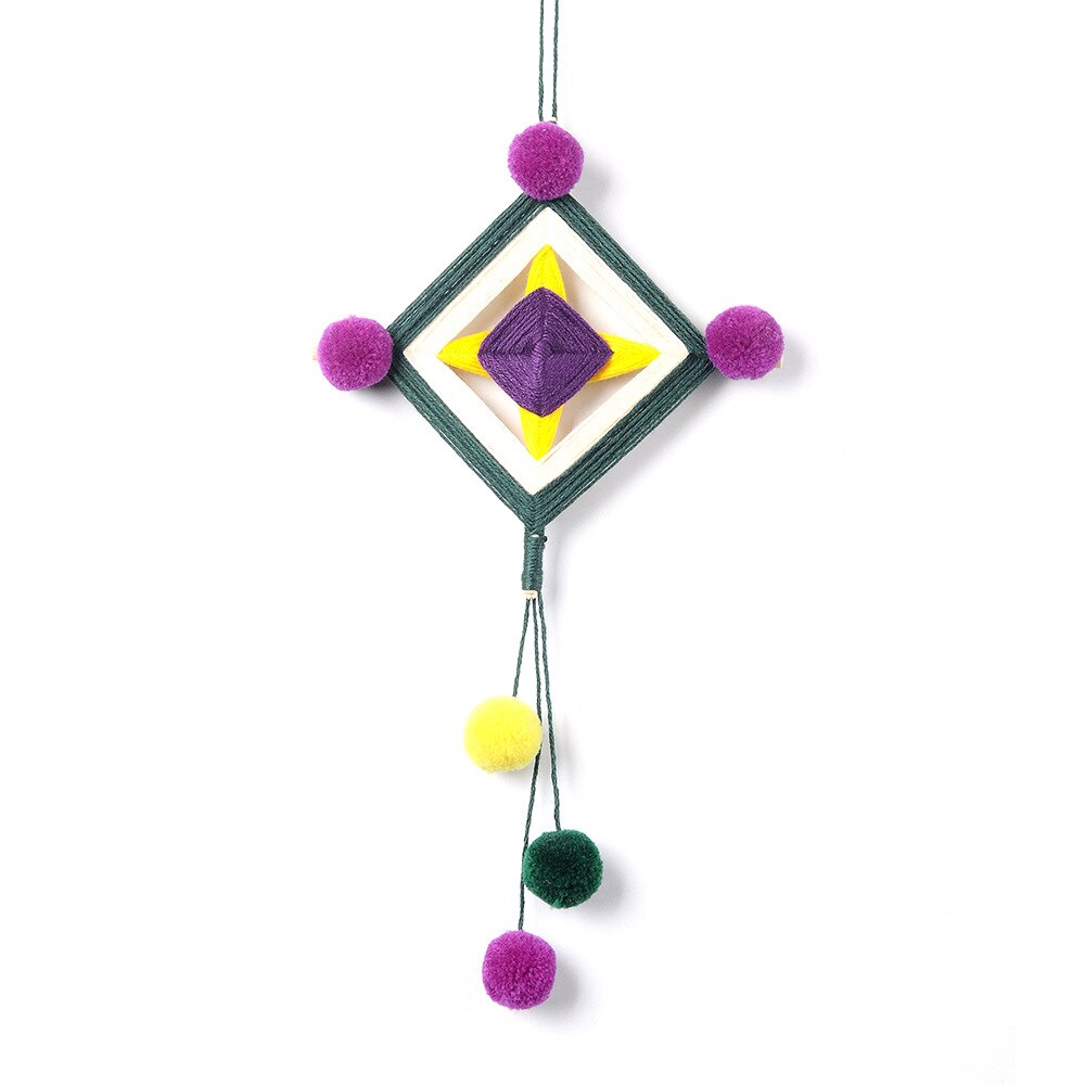 Fait à la main indien Mandala dieu oeil boule de cheveux tenture murale pendentif tricoté à la main laine frange suspendus enfants trucs mur décor à la maison: D