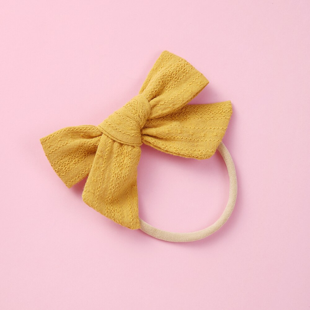 12 Stks/partij Hand Gebonden Stof Boog Hoofdband Zachte Nylon Hoofdband Pinweel Bows Schoolmeisje Haarelastiekjes 6 Kleuren