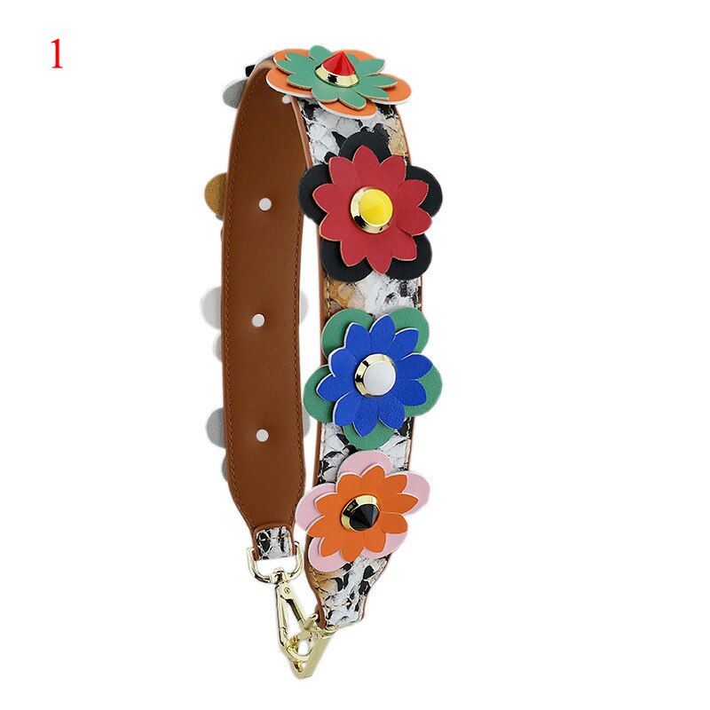 4cm bred axelrem i läderblomma lång nit pentgram crossbody-rem handväska bälte färgglad väska tillbehör
