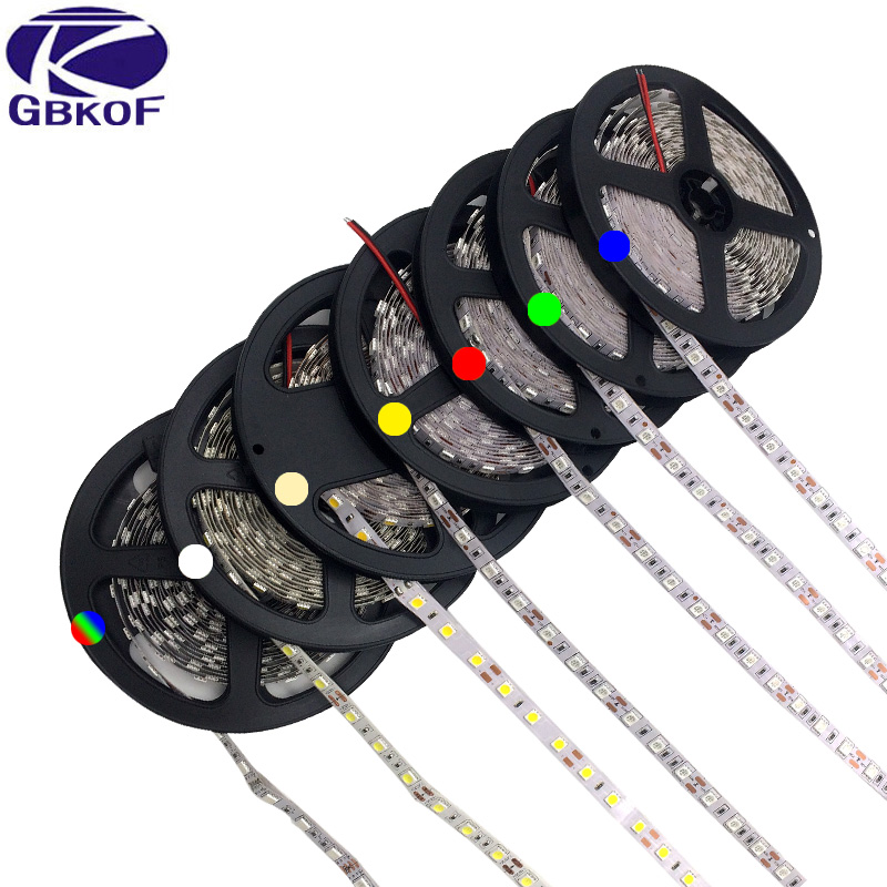 Good 12V 5 meter 300pcs LEDs 60leds/meter SMD5050 Flexible Led Strip White Warm White Blue Green Red Yellow RGB cuttable strips