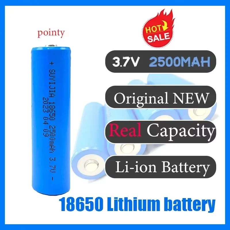 18650 3.7V 2500mAh Pointed Battery Li-ion Rechargeable Batteries High Capacity Power Batteria for Flashlight Torch Headlamp