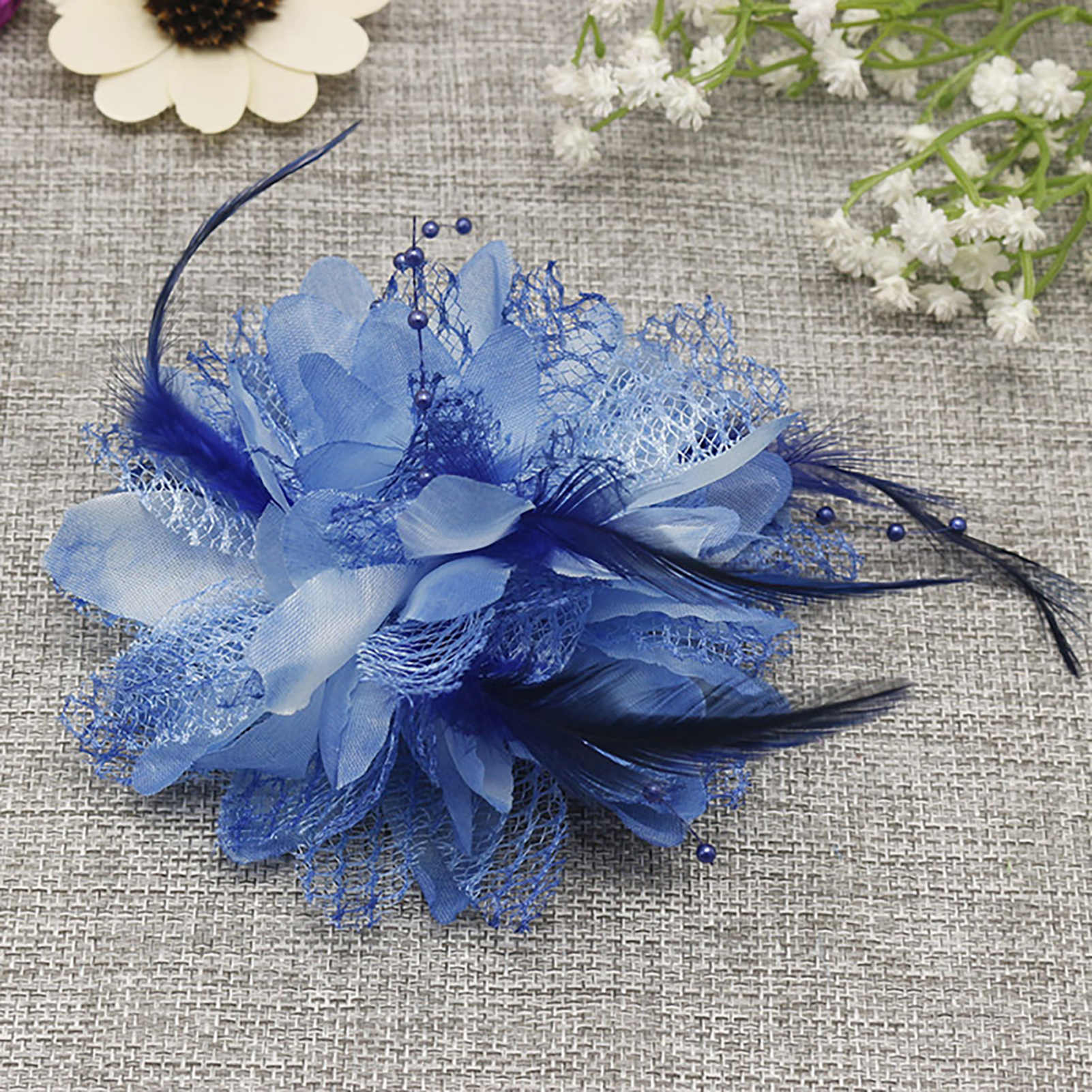 Bridal Feather Hair Clip Flower Ribbon Bead Corsage Hairpin For Women Wedding Hair Accessories Marrige Tiaras Dress Head Jewelry