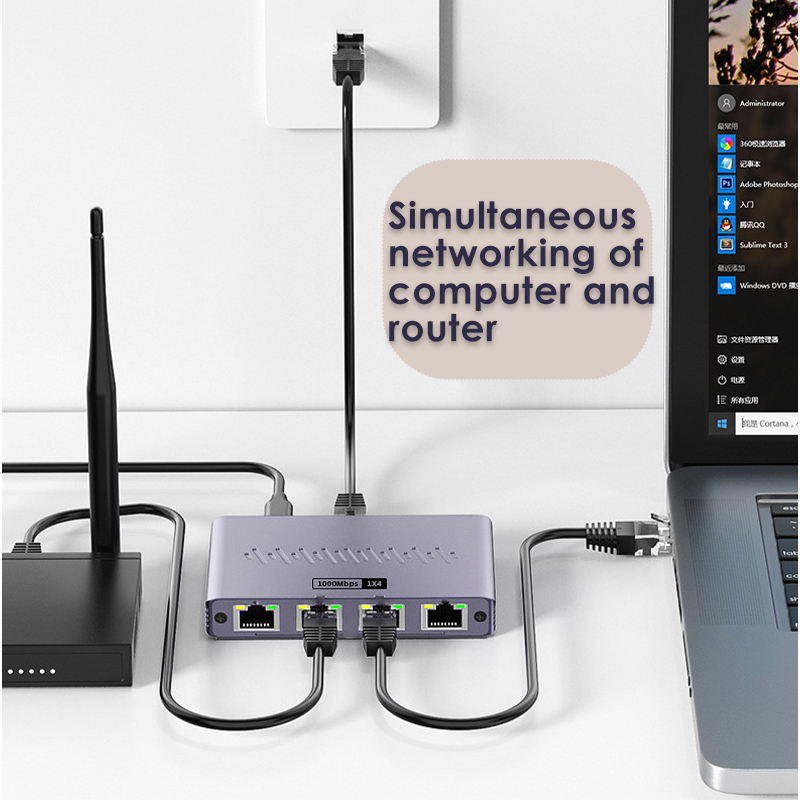 1000Mbps Ethernet 1x4 Splitter Gigabit RJ45 Cat6 LAN Internet 1 in 4 out Extension Coupler for PC Laptop Router Digital TV Box