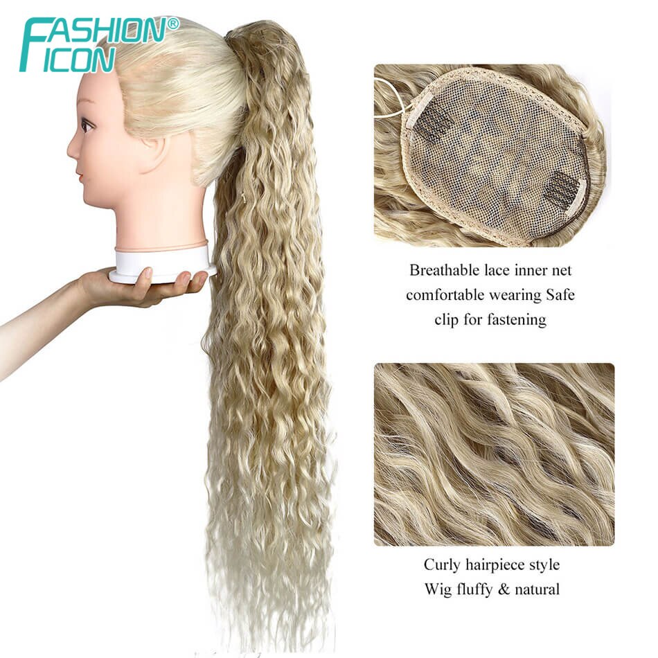 Extensions de queue de cheval synthétiques de cheveux réalistes avec pince 28 pouces 140G fausse tresse femmes haute température fibre par icône de la