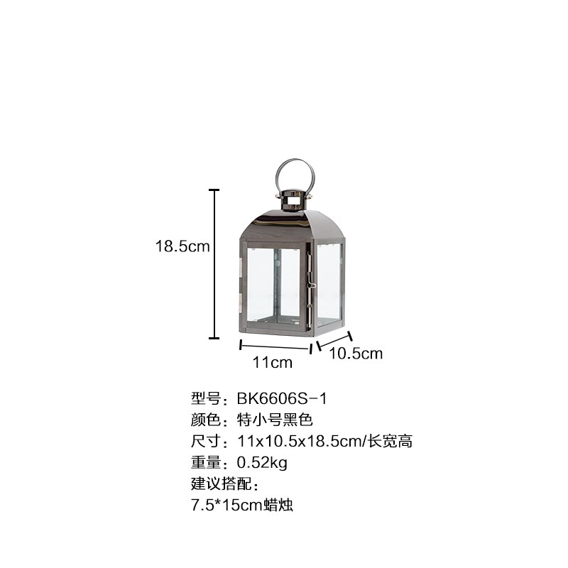 Goud Glas Iron Kaarshouder Metalen Wind Lamp Winddicht Kandelaar Vloer Kaars Lantaarn Zilver Portavelas Home Decor Kandelaar: 11X10.5X18.5CM