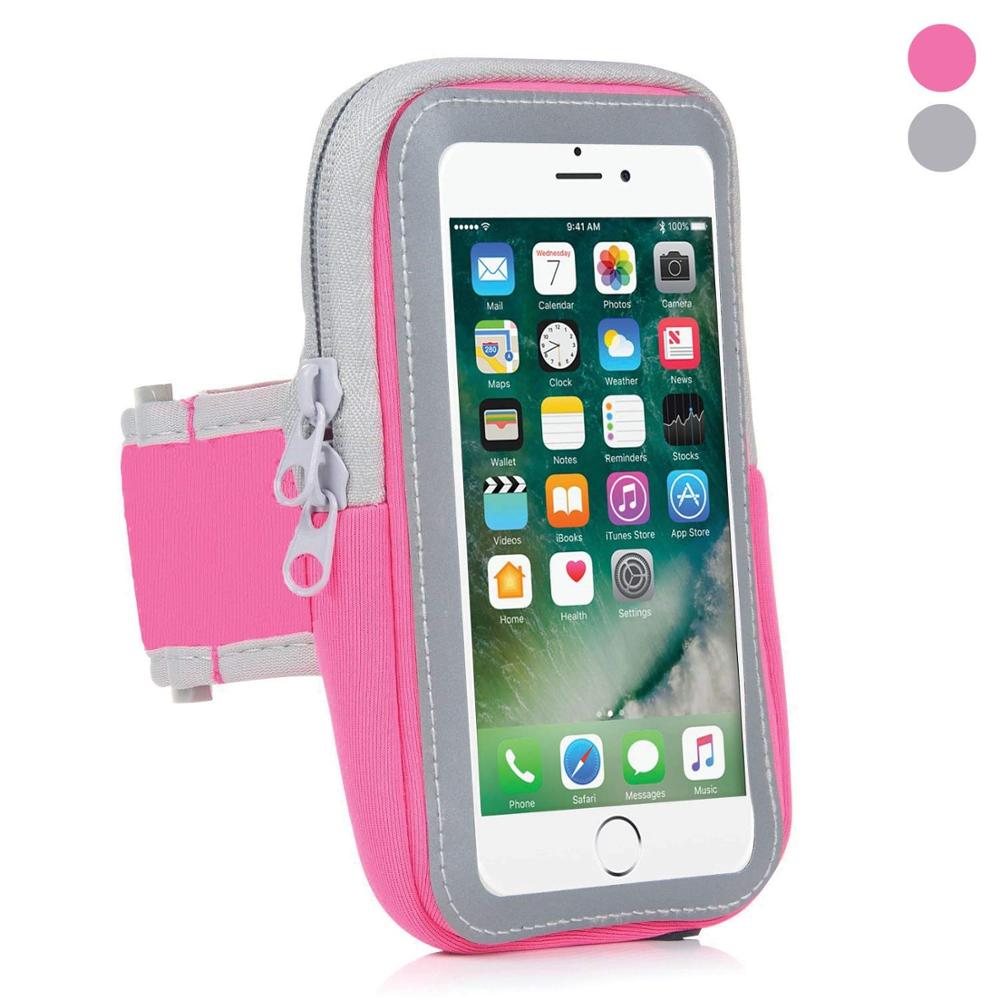 Brazalete Correa celular carcasa de teléfono con soporte con cremallera bolsa/móvil ejercicio de entrenamiento para correr para iPhone 6 De Apple 7 8 iPod Touch: Rose Red 5Inch