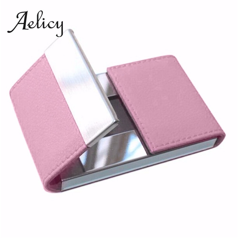 Aelicy Women Pink PU Leather Metal Double Open Credit Card Cover Package Box Business Card ID Name Card Holder Case Card Wallet0