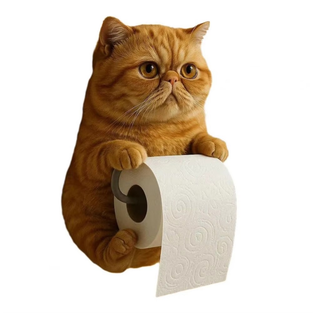 Soporte de papel higiénico 3D con forma de gato, instalación sencilla, portarrollos realista montado en la pared, multifuncional, ahorro de espacio: plum