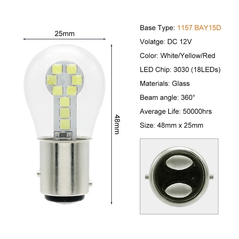 1 Uds BA15S P21W 1156 bombilla Led 1157 BAY15D P21/5W R5W R10W luces de freno de coche 18SMD 3030 Chips DRL lámpara de señal de giro súper brillante