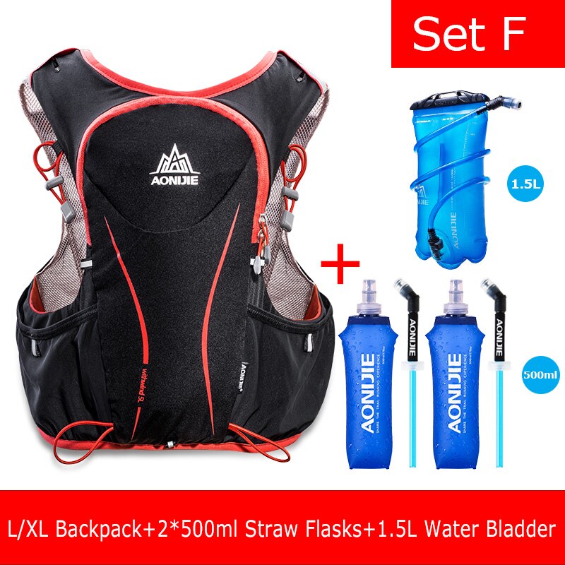 AONIJIE-Paquete de hidratación E906, mochila, chaleco, arnés, vejiga de agua, senderismo, Camping, correr, Maratón, deportes, 5L: E906 Set F