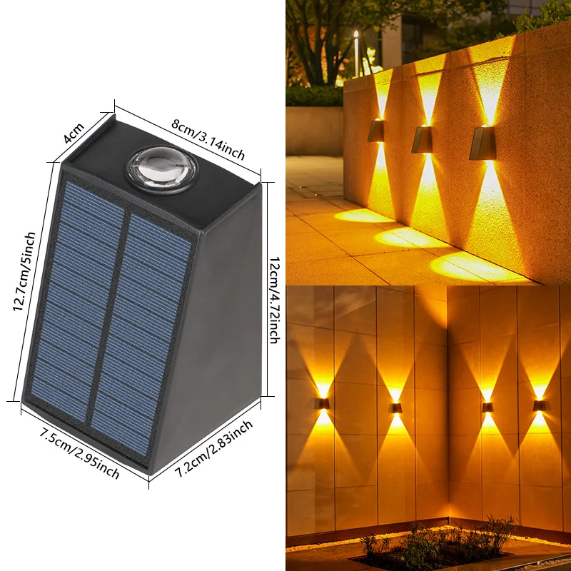 2 led solcelledrevne utendørslamper, vanntett atmosfærebelysning, dekorativ vegglampe for hage, veranda, balkong, gangvei, campingdeko