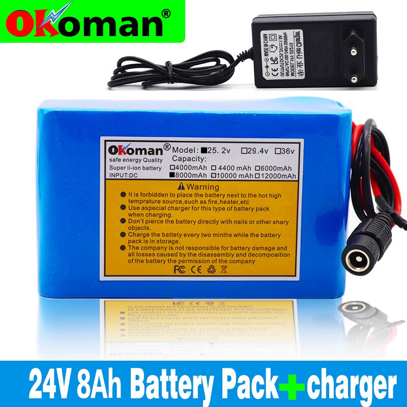 original 24V 8Ah 18650 Battery Lithium Battery 25.2v 8000mAh Electric Bicycle Moped /Electric/Li ion Battery Pack with charger