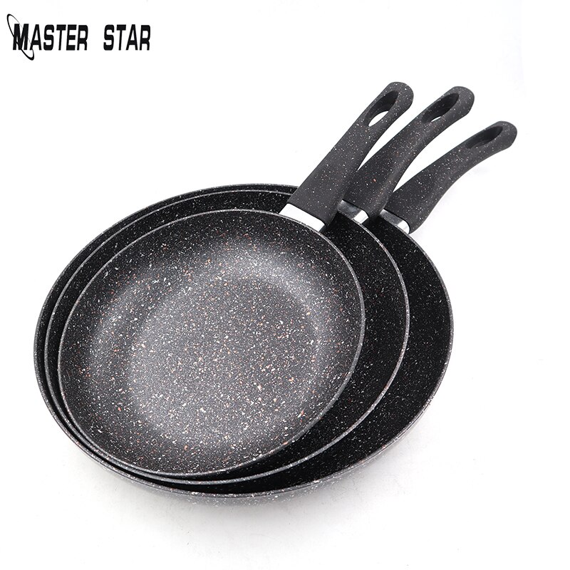 Master Star 20/24/28cm Frying Pan Set Black Granite Coating Teflon Sartenes Steak Egg Skillet Non-stick Gas Cooker