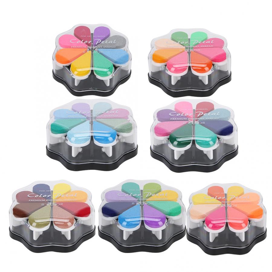 8 couleurs pétale forme calendrier livre Scrapbook coloré bricolage tampon encreur peinture accessoire bricolage tampon encreur
