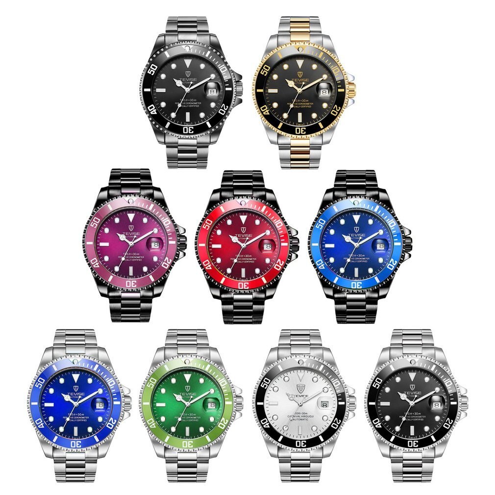 Tevise Mannen Automatische Mechanische Horloges Waterdichte Stalen Band Horloge Mannelijke Lichtgevende Sport Casual Horloges