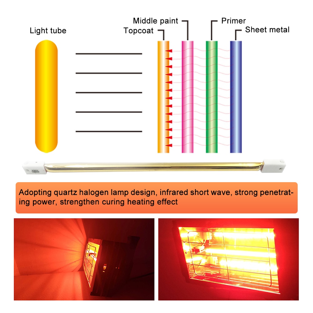 1000W vernice per auto polimerizzazione lampada di essiccazione carrozzeria lampada a infrarossi lampada alogena portatile lampada a infrarossi a onde corte