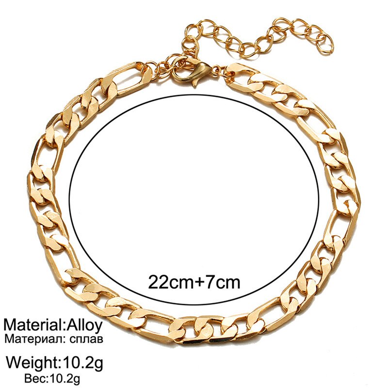 Doreen box enkel fotlänk guld silver färg på fot fotled armband för kvinnor ben smycken 22cm(8 5/8 ") långa , 1 stycken: Guld-