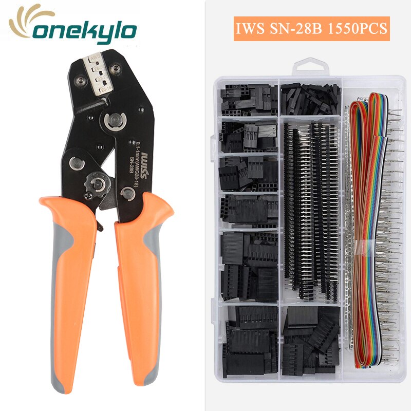 Iwiss tang terminal krimptang set sn -28b krimptang 28-18 awg met 620 stuks 2.54mm mannelijke vrouwelijke pin connector draadbehuizingsset