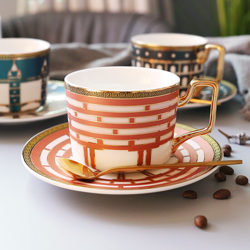 European Style Ceramic Coffee Cup and Saucer Set Espresso Cappuccino Coffee Cup Set Vaso Para Cafe Mug BD50CS: style1