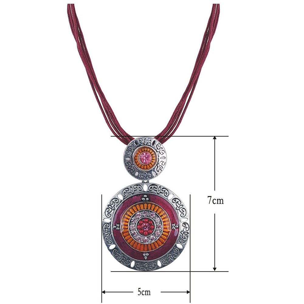 Stile Della Boemia di modo D'avanguardia Della Collana Del Pendente dell'annata Rotonda in Lega di Zinco Dello Smalto del Branello Del strass Collana di Dichiarazione Spiedi Gioielli