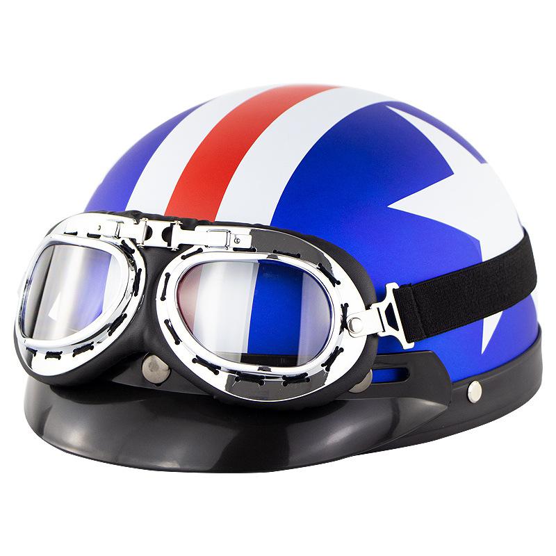 Unisex Motorhelm Open Gezicht Half Helm Outdoor Fietsen Cafe Racer Beschermende Sterke Veiligheid Helmen Met Bril: C