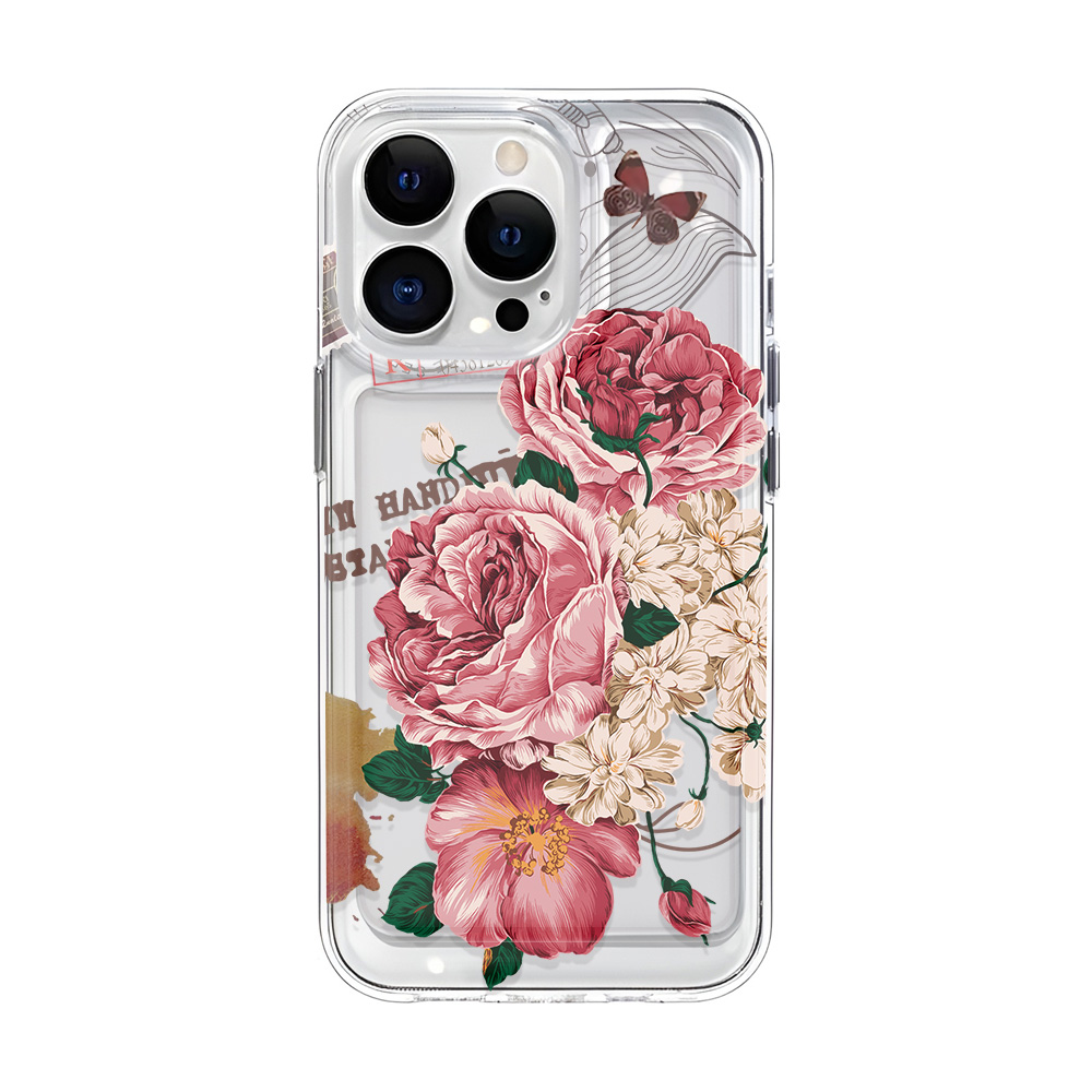 Funda de teléfono transparente con flores de lujo para Apple iPhone 16 15 14 13 12 11 Pro Max SE , funda trasera dura transparente: Fibra de carbono