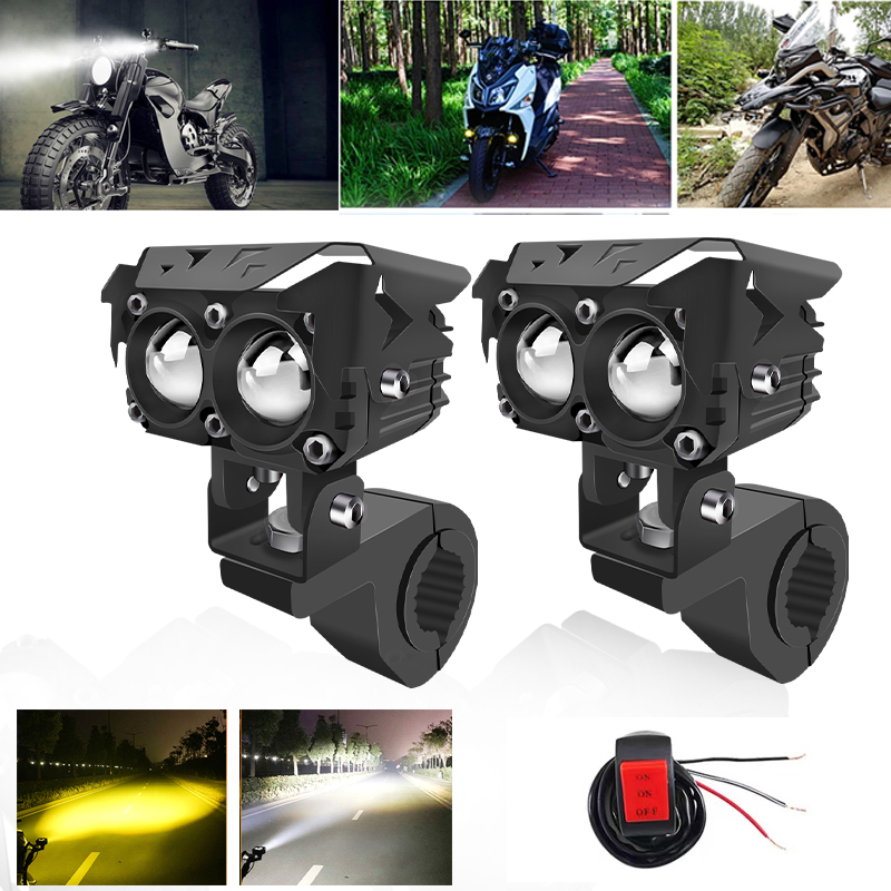 Motorrad LED Strahler Doppel Linsen Weiß Gelb Hallo/Abblendlicht Hilfs Fahren Scheinwerfer OffRoad ATV Arbeit Nebel Lichter 12V 24V