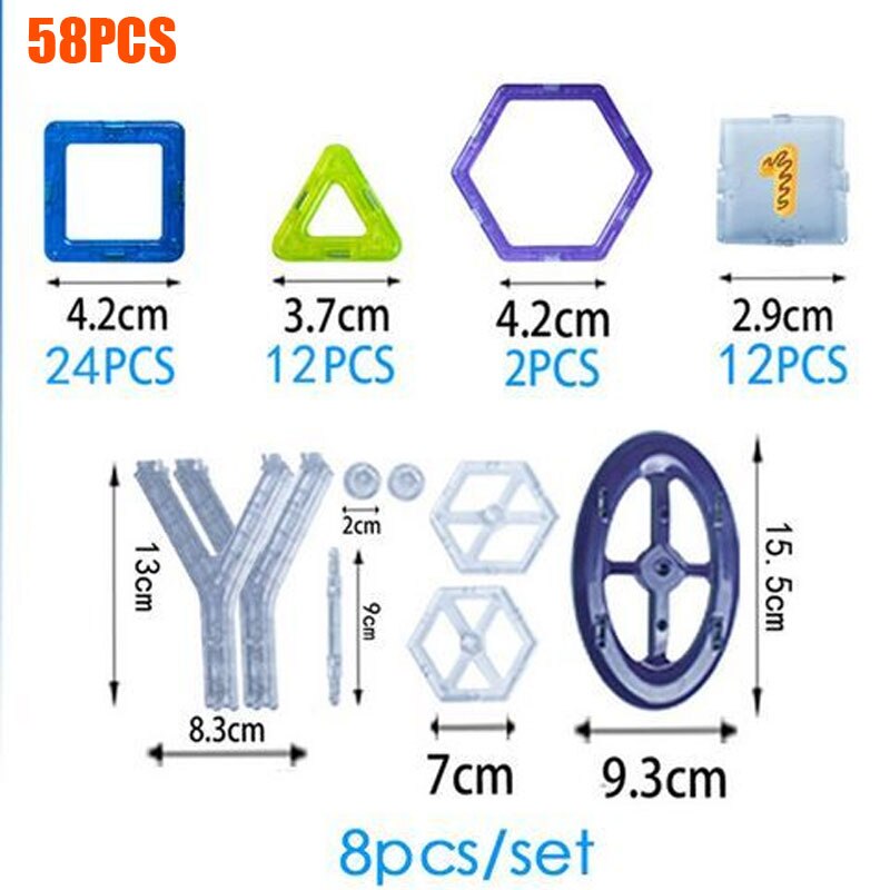 30-180 stks/set Mini Magneet Speelgoed Bouwstenen Magnetische Constructie DIY Educatief Blokken Speelgoed Spelletjes Voor kinderen: 58 pieces