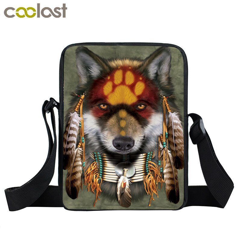 cool animal wolf print shoulder bag mens women handbag teenager boys girls mini messenger bag cute totes samll cross bags bokbag: xkbxchongwu04