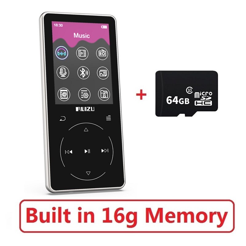Nuovo Metallo RUIZU D16 Portatile Bluetooth Lettore MP3 Schermo da 2.4 pollici 8gb/16gb HiFi Giocatore di Musica di Sostegno FM, la registrazione, E-Book,Video