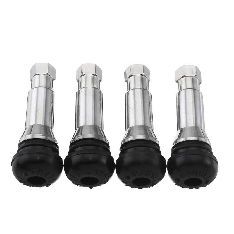 4pcs TR414 Chrome Aluminium Tubeless Snap In Wheel Tyre Tire Valve Stems Rubber Dust Caps Valve Stems & Caps