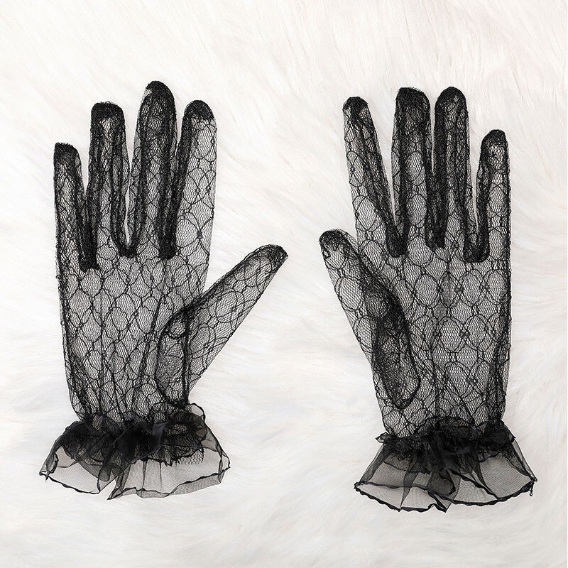 Ranmo Bruid Jurk Handschoenen Kant Korte Paragraaf Zwart Wit Wanten Charmante Dame Vrouwen Handschoen Met Vingers Bruiloft Accessoires