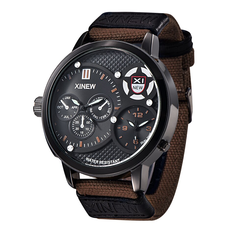 Horloge quartz herenhorloge leren riem heren zwart wit sportklok topmerk met quartz: Koffie
