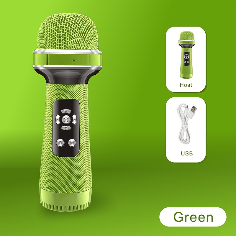 KINGLUCKY-Micrófono de Karaoke LY198, accesorio de mano, Bluetooth, inalámbrico, para niños, de navidad: Green