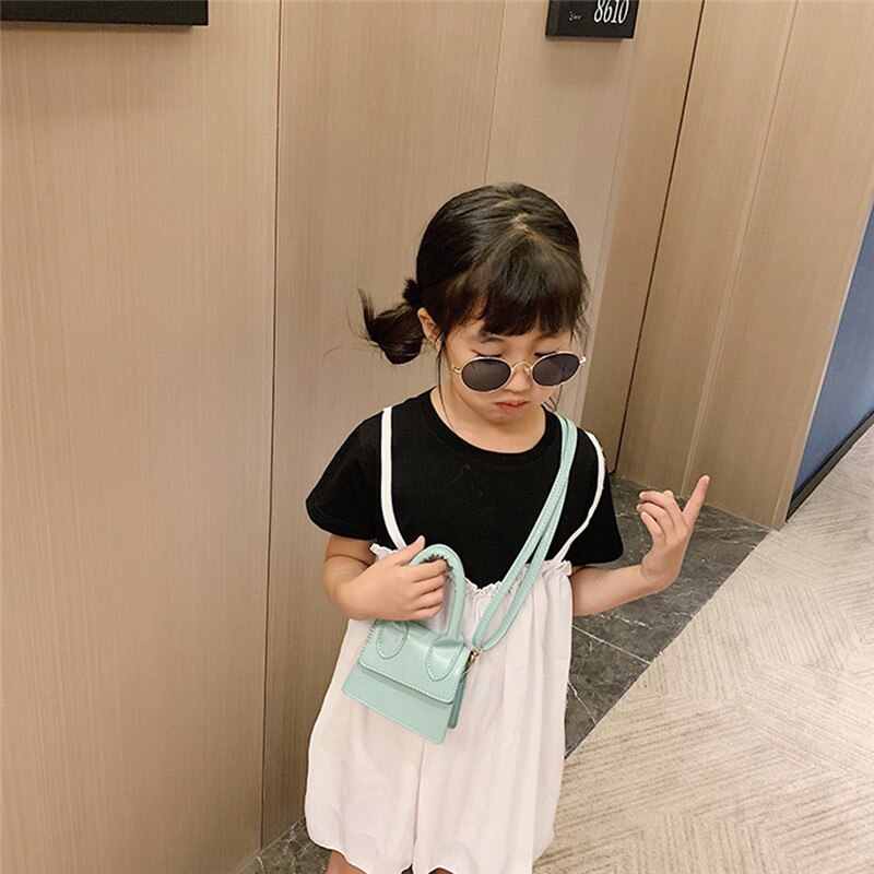 Newest Simple Flap Shoulder Pu Leather Bags For Girls Pure Color Mini Messenger Chest Bags Kids Girls Cross Body Handbags: Green