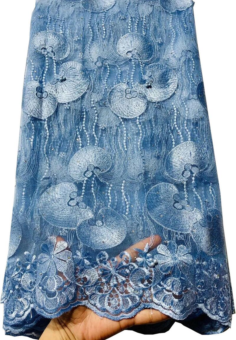 Nigerian Laces Fabrics 2022 Tulle African Laces Stones Fabric Wedding African French Net Lace VLL8569 Grey: AS PIC2