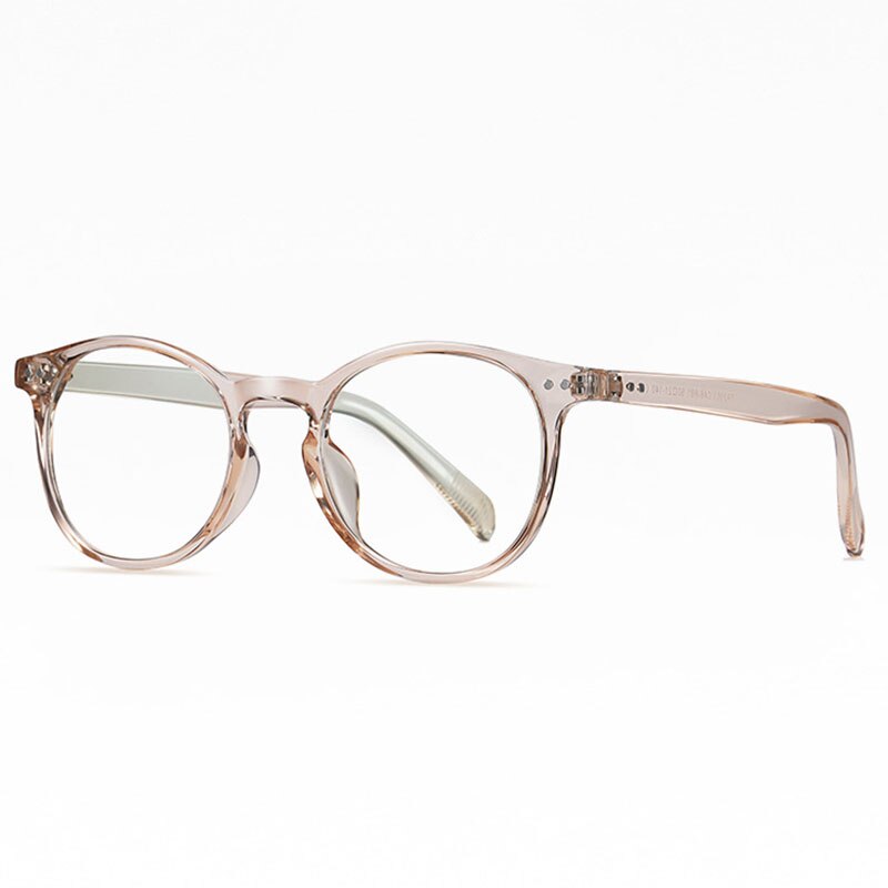 Plastic Frame Glasses Retro Optical Spectacles with Spring Hinges Full Rim Round Eyewear Unisxe Anti-Blue Ray: Transparent Tea C24