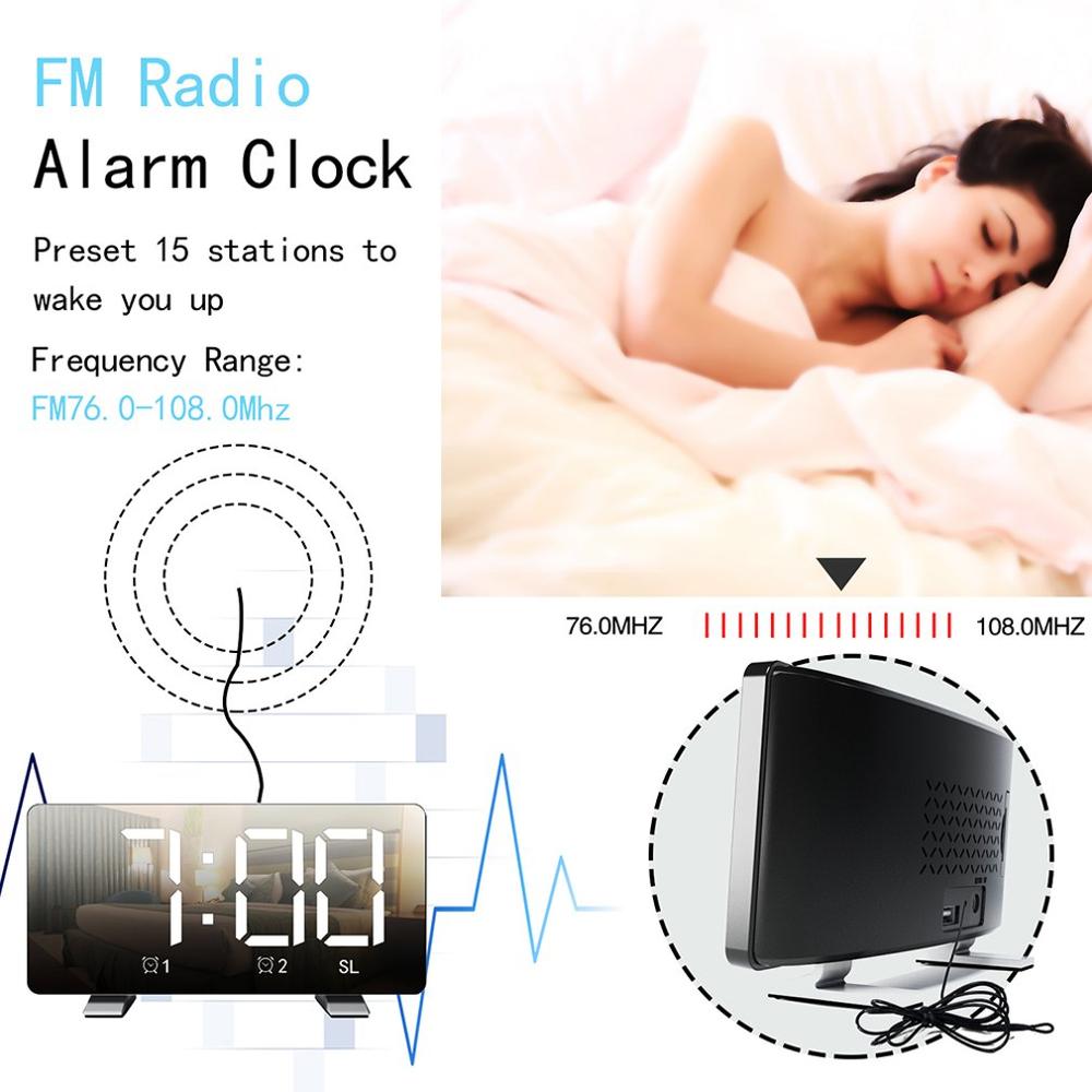 Alarm Clocks Digital Alarm Clocks with Dimmable LED Curved Screen Kids portable Clocks with Snooze Function