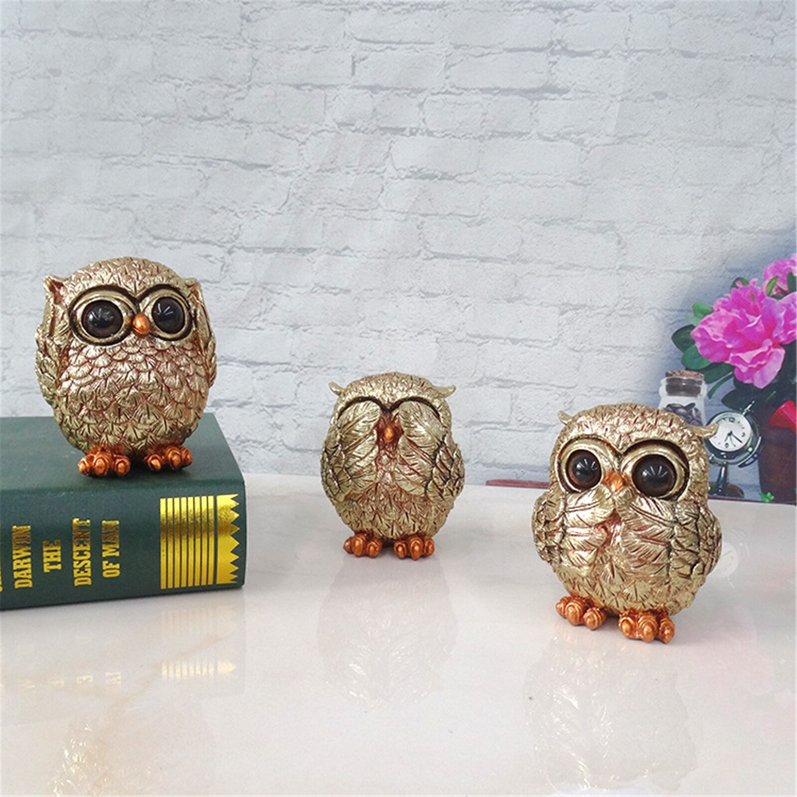 3 Owl Figurines Decor See No Evil Hear No Evil Speak No Evil Cute Owl Statue Crafted Animal Sculpture Ornament for Home Office T