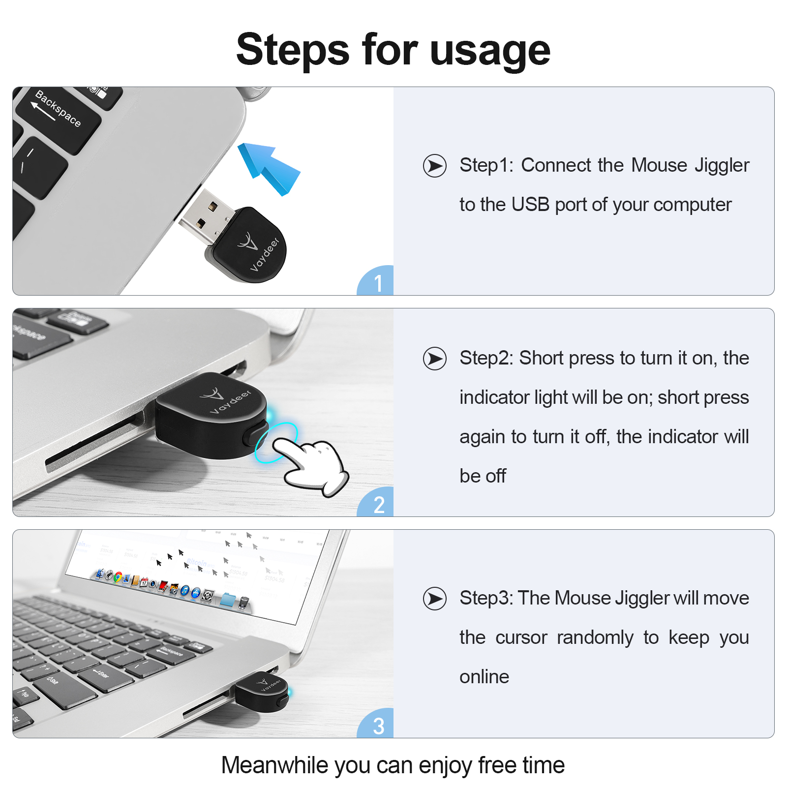 Vaydeer Mini Mouse Jiggler USB Mouse Mover Plug-and-Play Supports Multi-track Simulate Mouse Movement to Prevent Entering Sleep