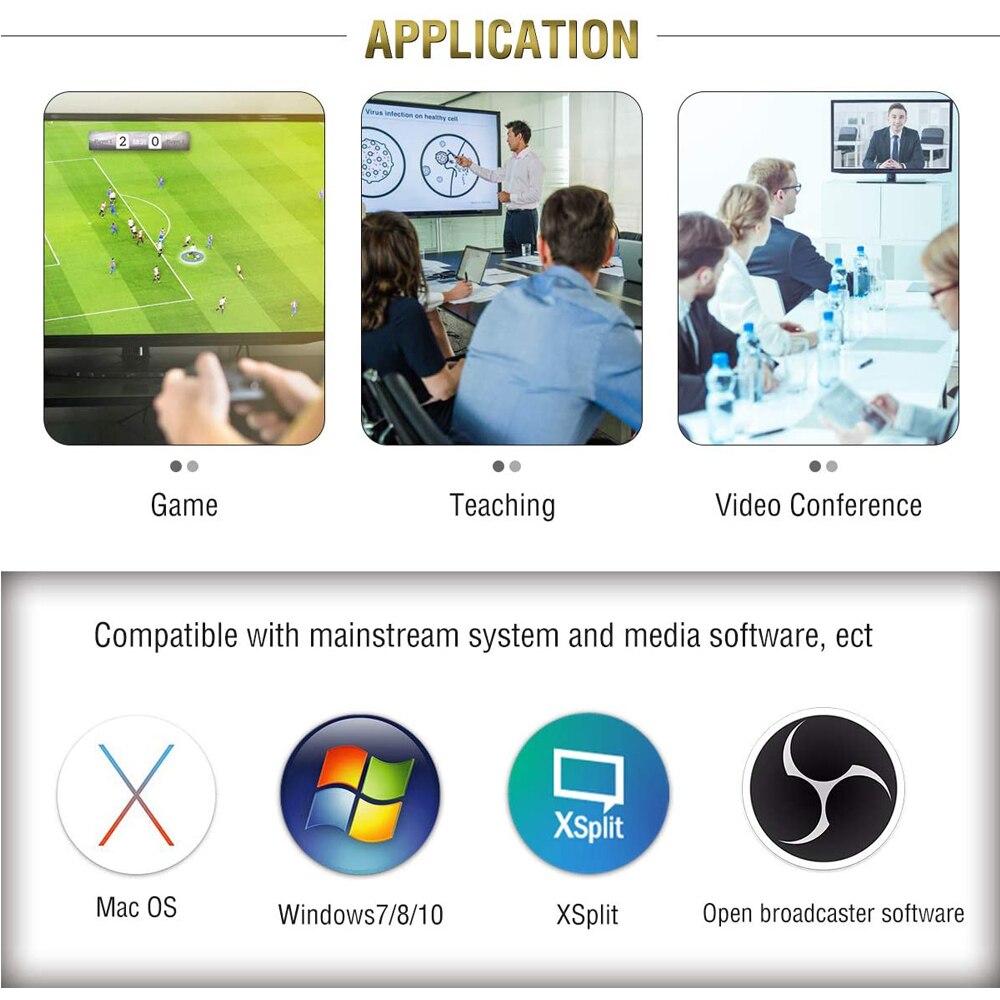 HDMI to USB2.0 Video capture 1080P30fps via DSLR Camcorder Action Cam, Broadcast Live, Easy Operation, No Driver Needed