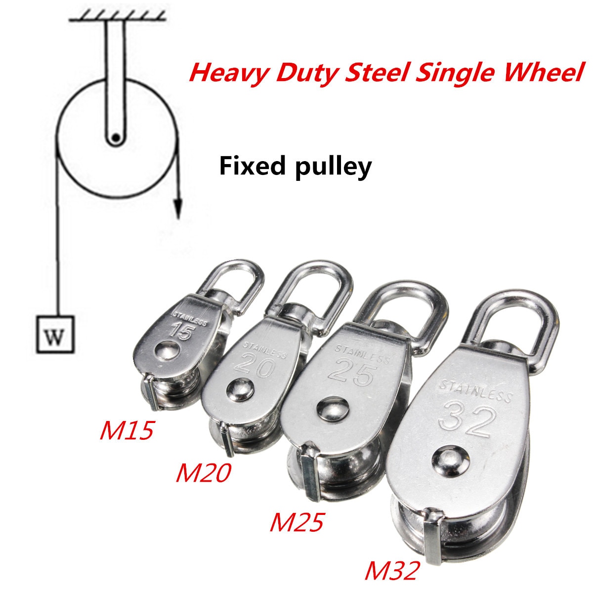 Stainless Steel Pulley M15/M20 M25 M32 Single Wheel Swivel Lifting Rope Pulley Set Bearing Lifting Wheel Tools