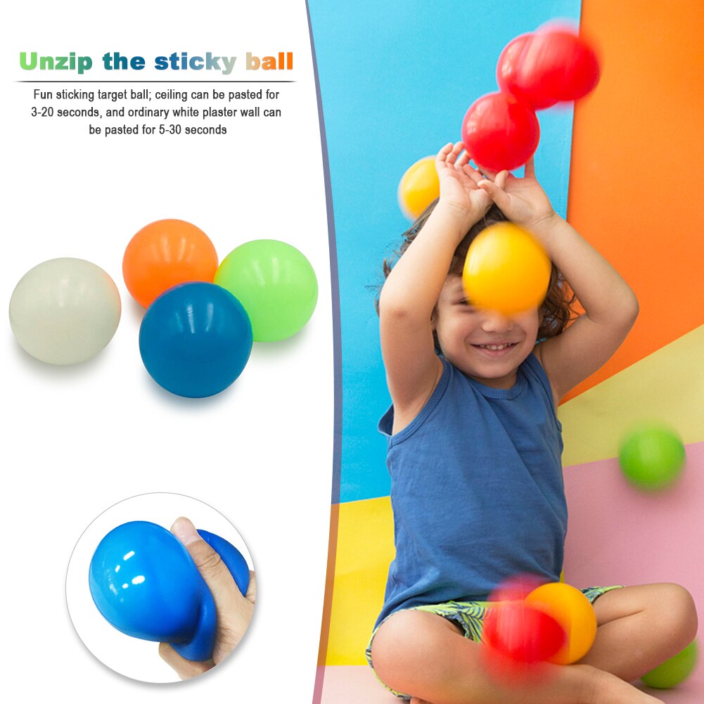 4 stücke Stick Wand Ball Spiel Dekompression Ball Jump Ball Glow in The Dark Spielzeug Kid Spielzeug Squash Saug Ziel mini Leuchtende Kugel